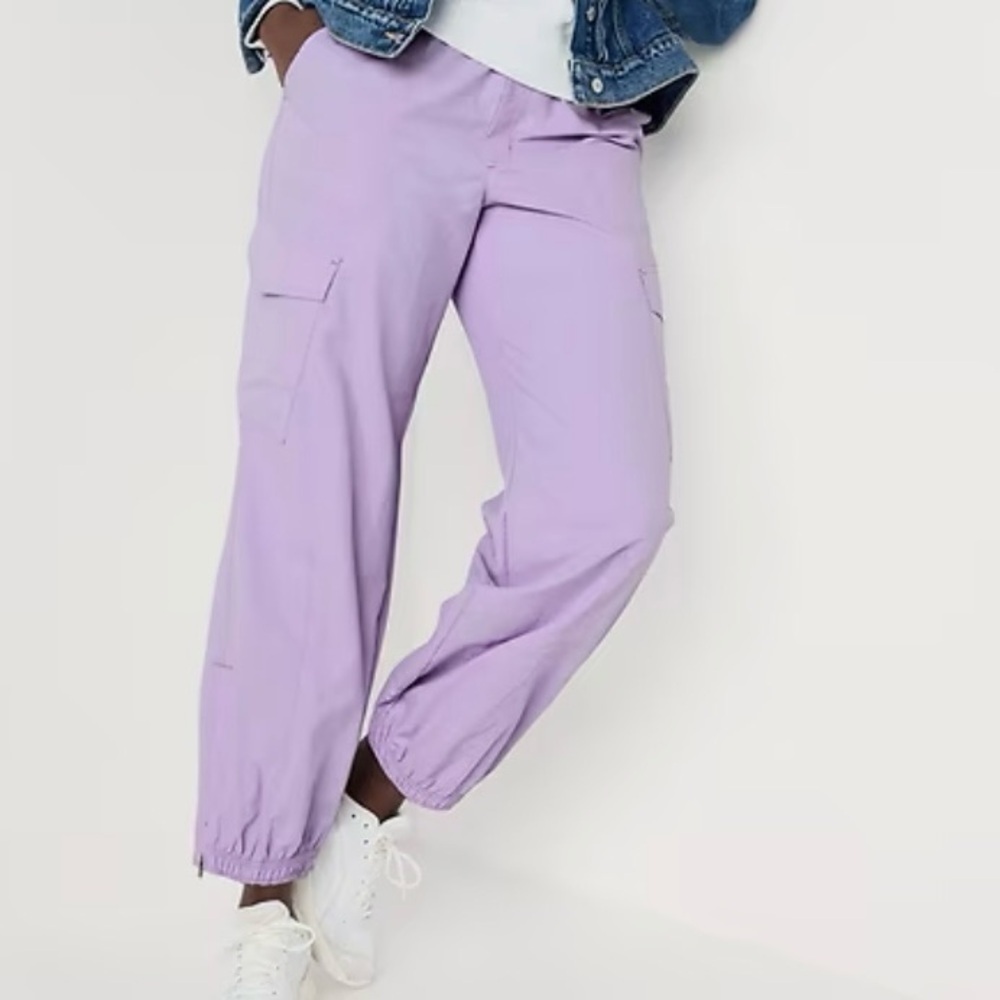 Old Navy Lilac Purple Cargo Quick Dry Track Nylon Joggers Zip Ankle Womens L NWT